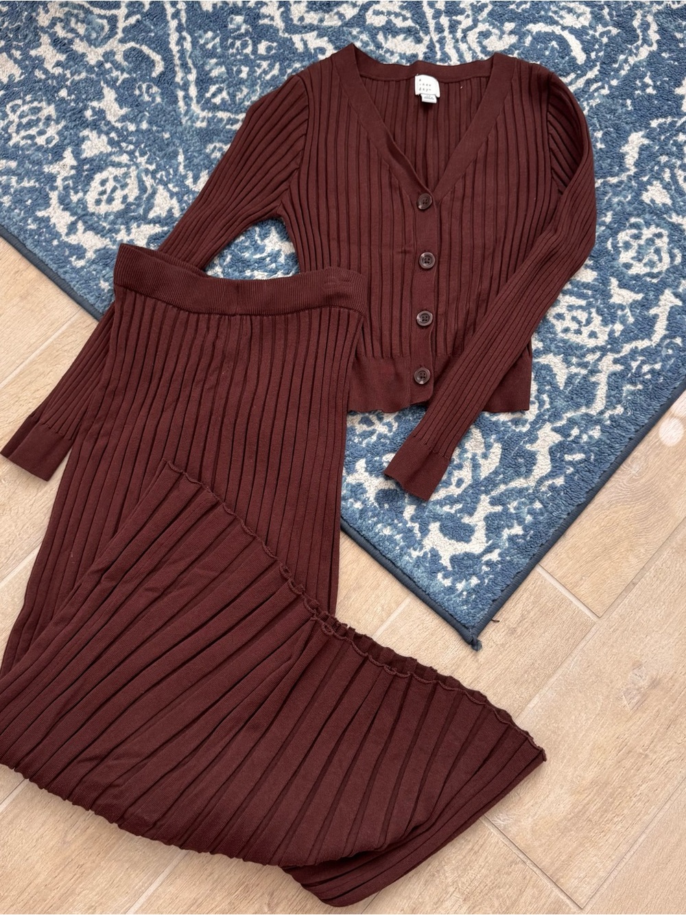a new day Women’s Ribbed Knit Two-Piece Set - Brown - Size XS